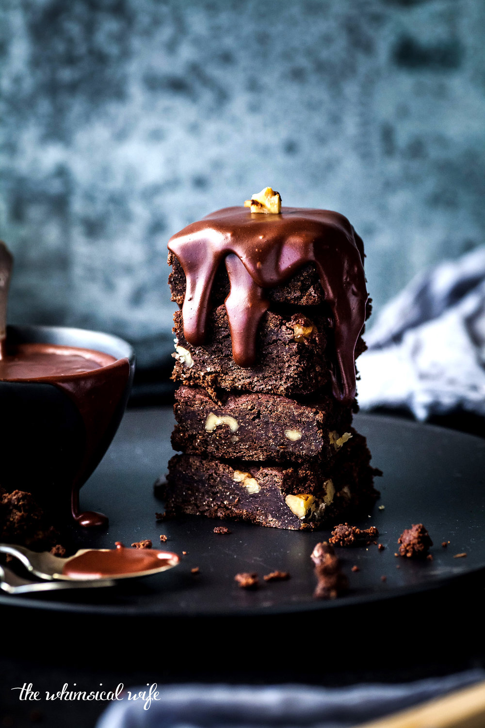 Double Chocolate Walnut Brownies With Fudgy Chocolate Icing {DF, GF & Vegan) | The Whimsical Wife